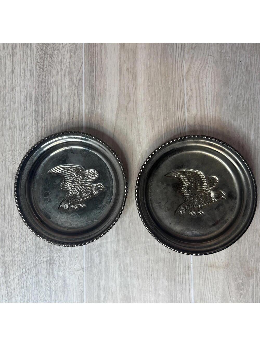 (2) Vintage Queens Lusterware Silver Mercury Glass Coasters Royal Bell MCM 50s